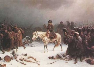 Napoleón en retirada, tras el fracaso de la campaña en Rusia. Diciembre de 1812