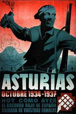 Cartel del Frente Popular en el que se relaciona la revolución de Octubre de 1934 con la Guerra Civil