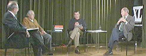 Manuel Fraijó, Gustavo Bueno, Fernando Sánchez Dragó y José Antonio Marina en Sevilla, el jueves 24 de abril de 2003