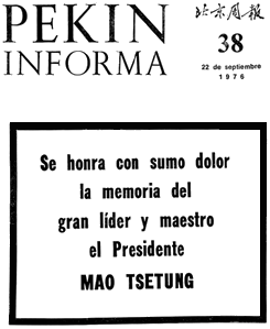 Pekin Informa, portada del 22 septiembre 1976, XIV:38