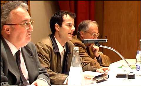 Antonio García Santesmases, Pedro Insua y Serafín Fanjul en Madrid, el lunes 15 de marzo de 2004