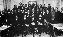 Homenaje a José Ortega y Gasset organizado por Ramón Gómez de la Serna en el Café Pombo, 1920