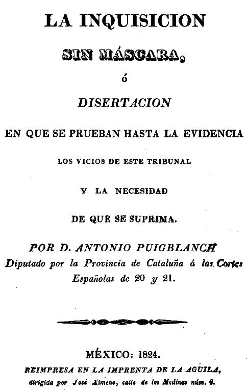 Antonio Puigblanch, La Inquisición sin máscara, 1824