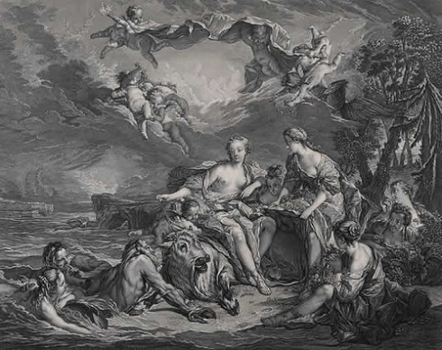 François Boucher, El rapto de Europa, grabado de Claude Duflos el Joven