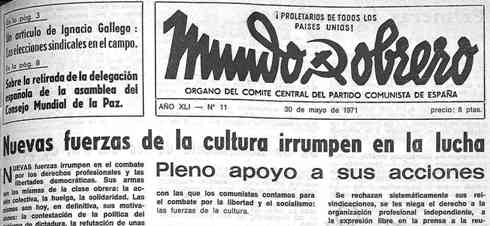 Nuevas fuerzas de la cultura irrumpen en la lucha, Mundo Obrero, Madrid 30 de mayo de 1971