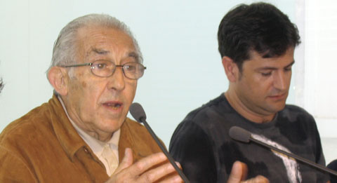 Gustavo Bueno y Joaquín Robles en una mesa redonda del 1er Curso de Filosofía de Santo Domingo de la Calzada, 2004